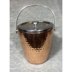 Hammered Copper Color & Stainless Steel Ice Bucket Champaign Cooler‎ Barware Lid
